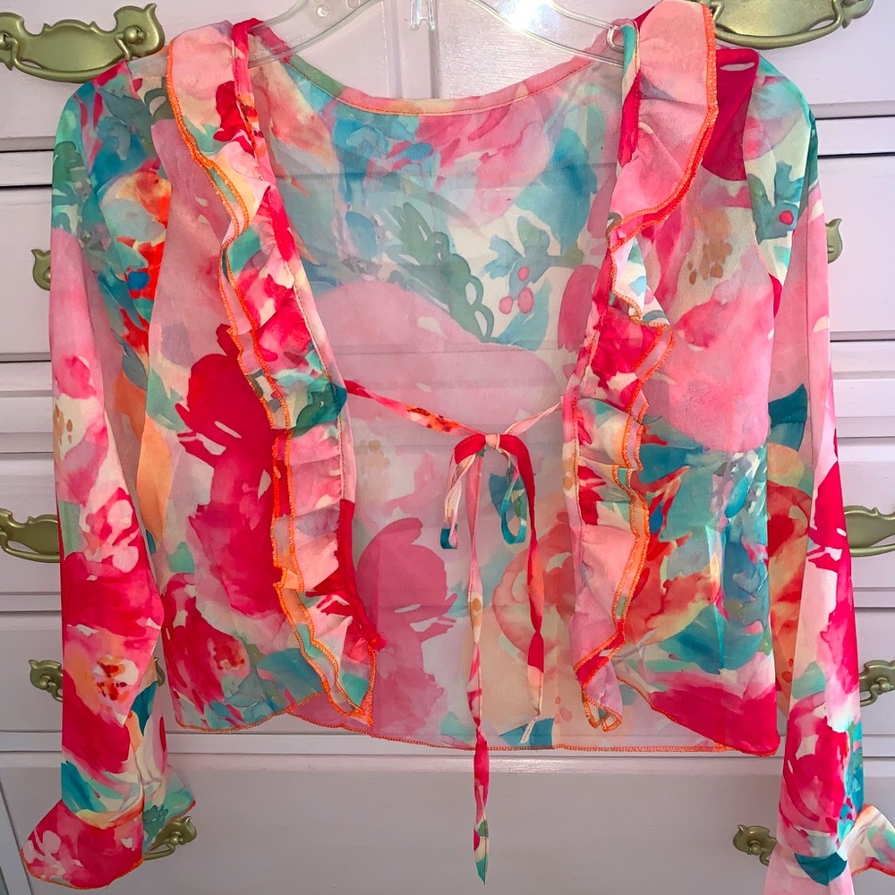 Floral front tie blouse